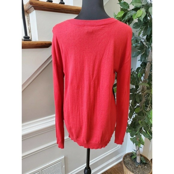 Rui21 Red & Black Women's Cotton Scoop Neck Long Sleeve Soft Sweaters - Picture 6 of 9